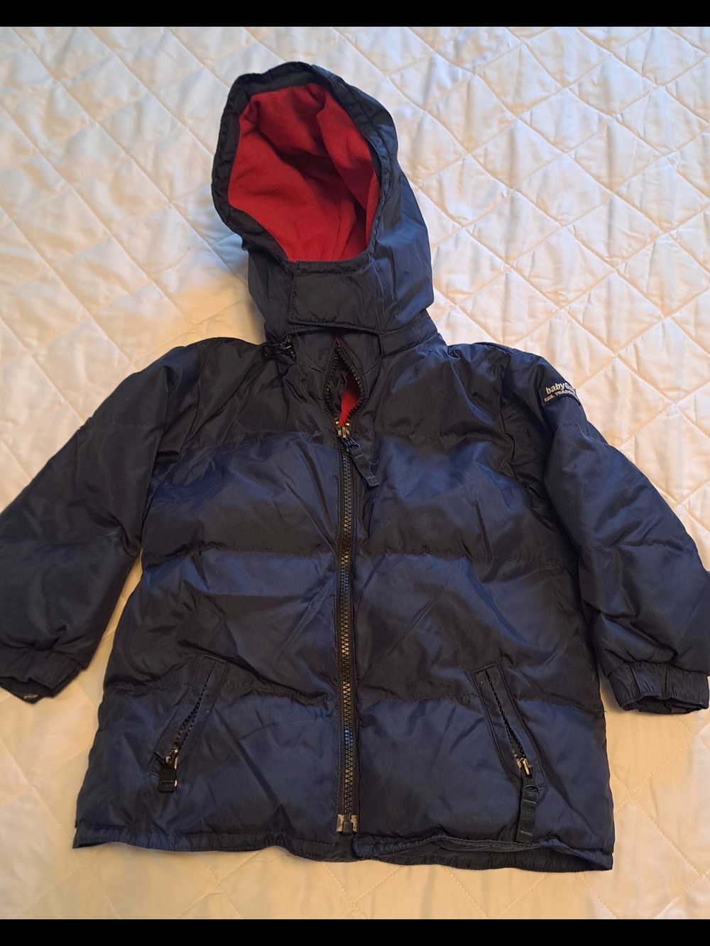 Navy Puffer Hooded Jacket with Red Lining By Baby Gap 3 Years